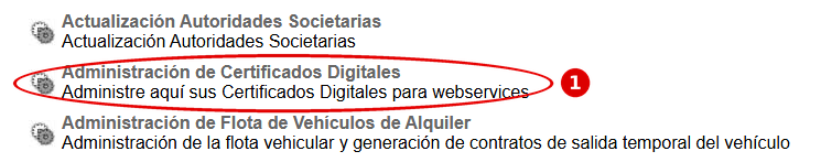 Lista de servicios interactivos de ARCA en Adherir servicio, con «Administración de Certificados Digitales» marcado