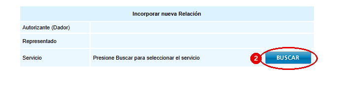Pantalla «Incorporar nueva Relación» de ARCA con el botón «Buscar» del servicio marcado