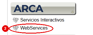 Menú ARCA de la búsqueda de servicios con la opción «WebServices» marcada